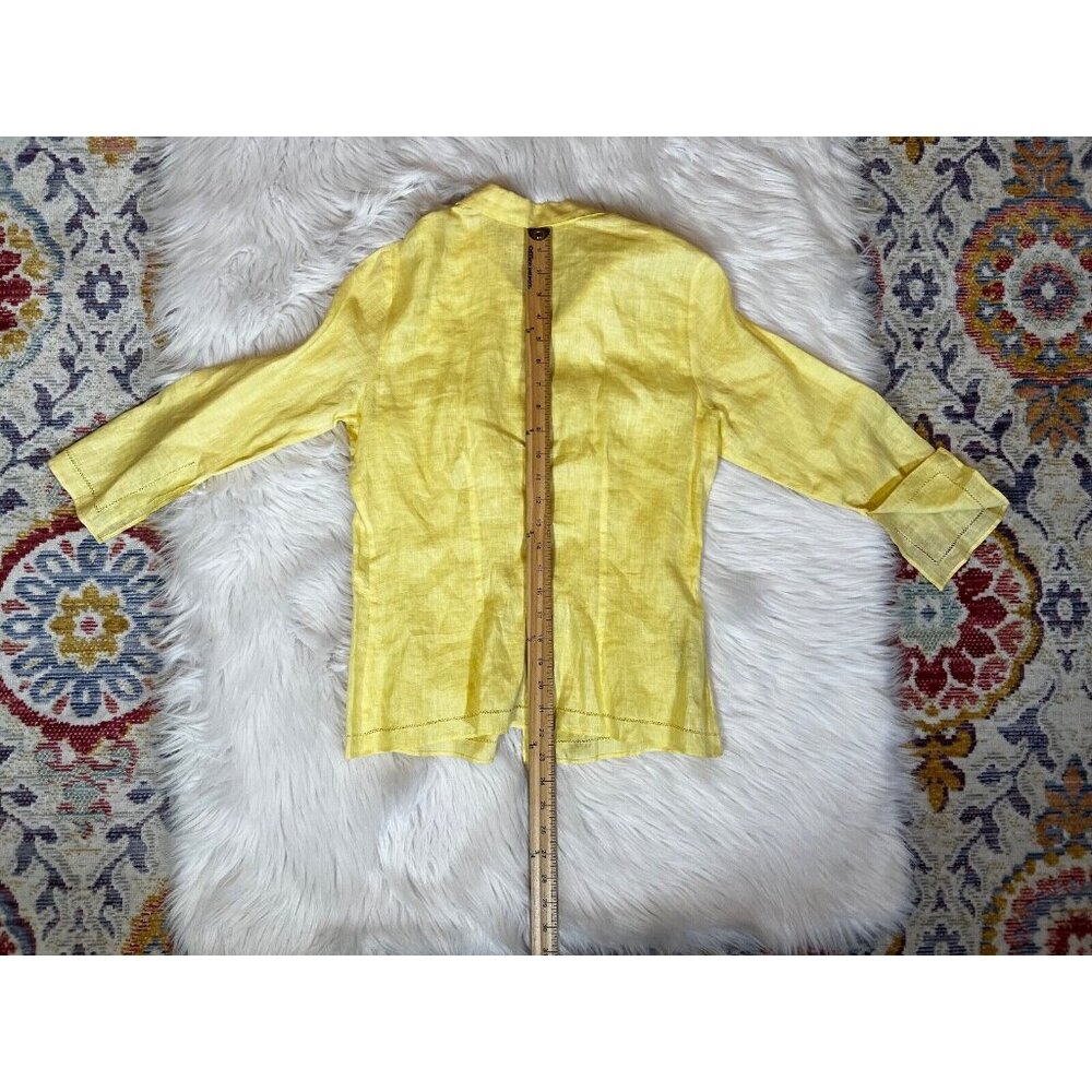 Vintage Max Studio Womens Button Up Shirt Sm Yellow Crochet Slit 3/4 Sleeve - Picture 4 of 7